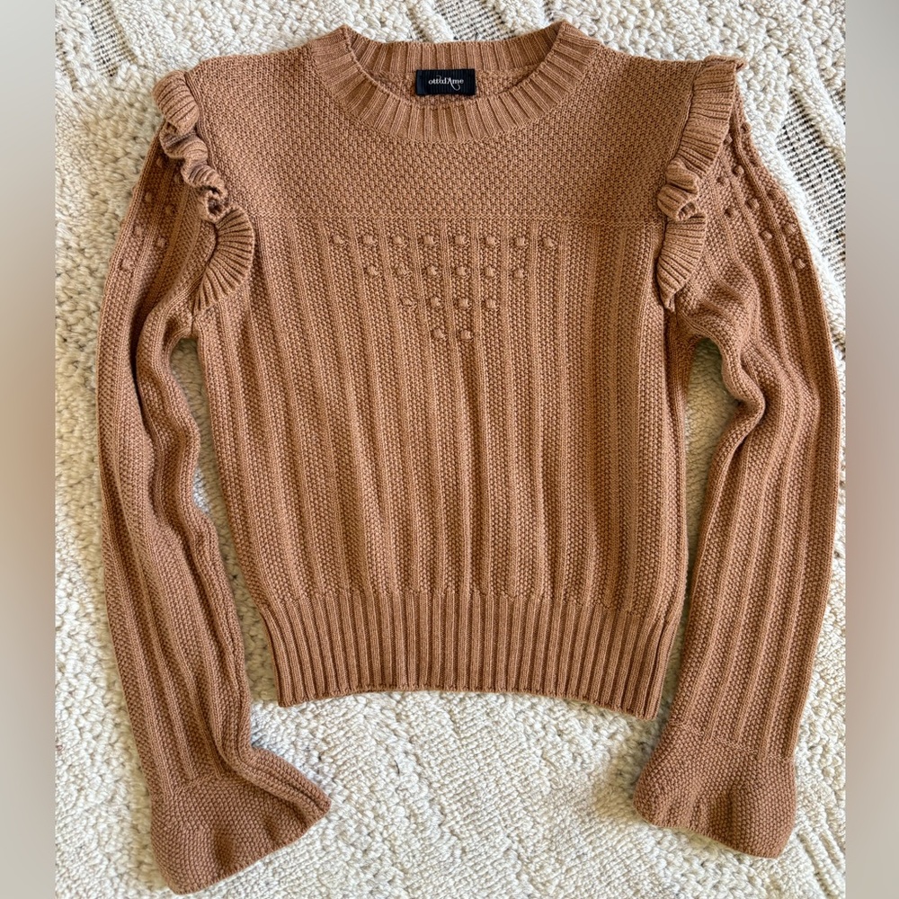 Ottod'Ame Maglia Ruffle Sweater in Cammello | Cozy Camel Knit Sweater